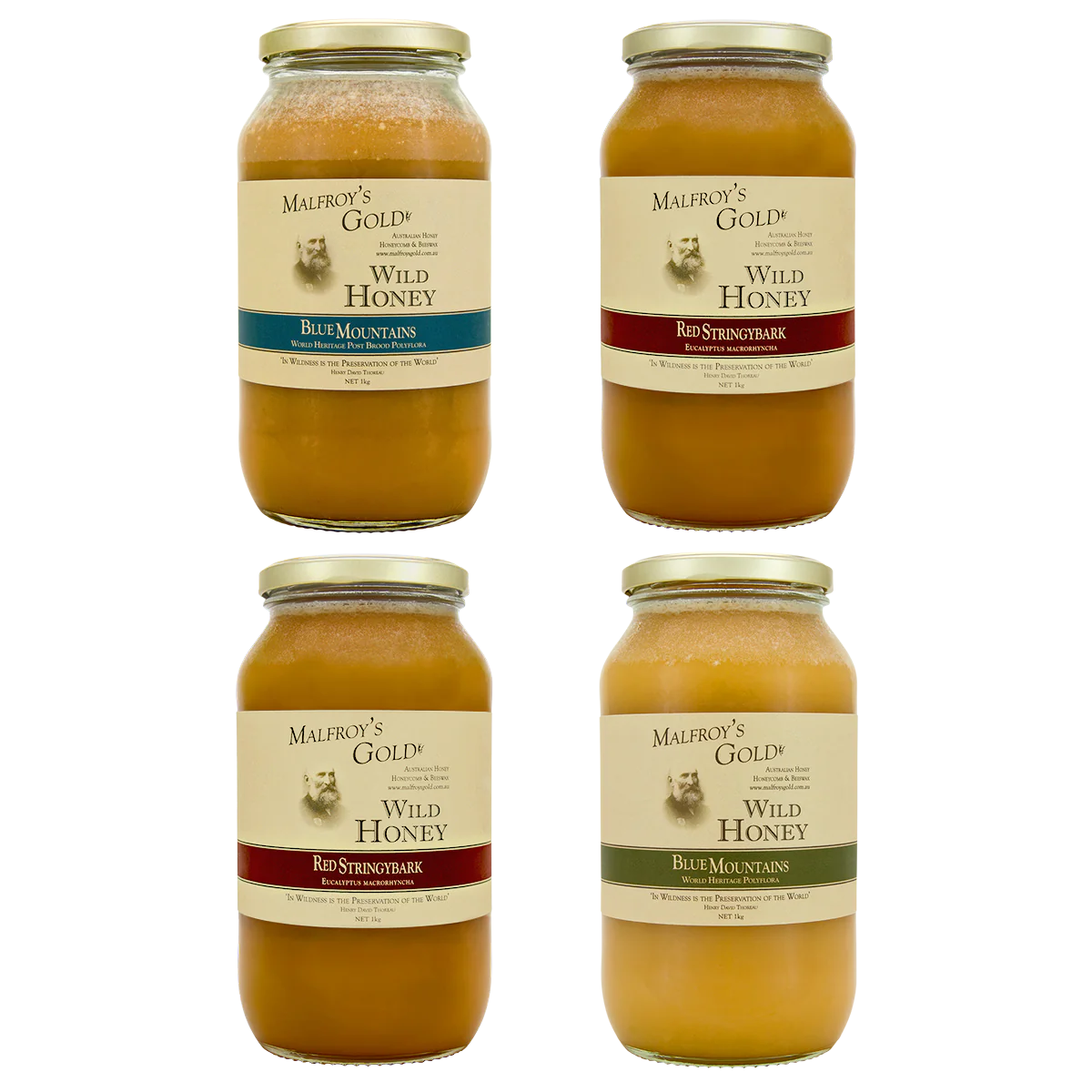 Malfroy's Gold 1kg Wild Honey 4 pack mixed varieties