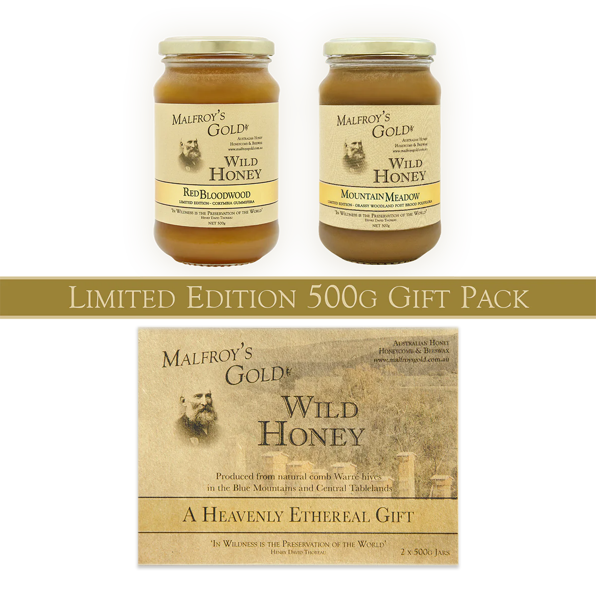 Malfroy's Gold Wild Honey 500g Mixed Two Jar Gift Pack